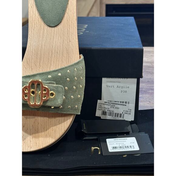 NEW In Box Maje Clover Logo Green Natural Sandals size 38 - Picture 6 of 8